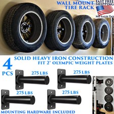 4 GARAGE WALL MOUNT TIRE RACK FLUSH WHEEL HANGERS WEIGHT BUMPER PLATE STORAGE