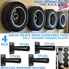 4 GARAGE WALL MOUNT TIRE RACK FLUSH WHEEL HANGERS WEIGHT BUMPER PLATE STORAGE