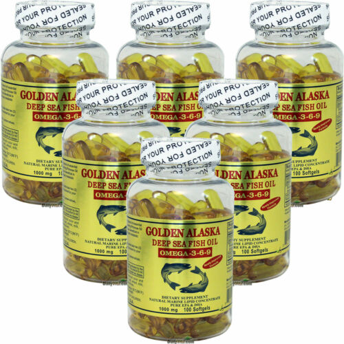 6 x Gold Vitamin Golden Alaska Deep Sea Fish Oil Omega 3 6 9 1000 mg 100 SG - Picture 1 of 4