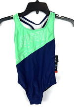 Speedo Girl  s Green/Blue Racerback One Piece Swimsuit Size 8