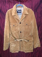 Vintage Sears Roebuck Oakbrook  Corduroy Brown/Tan Belted Coat Size Large 