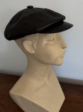 MINT Vintage BLACK Leather 6 Panel Cabbie Newsboy Cap Hat Men's M Made in USA