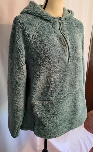 ☆Vintage☆ EVERLAST- Fleece Hoodie Teal Turqoise XL Pockets 1/4 Zip Gorp Outdoor - Picture 4 of 10