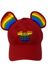 Disney Parks Rainbow Pride Mickey Ears Red Baseball Cap Hat Adjustable NEW