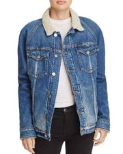 Frame Le Sherpa Denim Trucker Jean Jacket Women's Small Navigator Long Sleeve