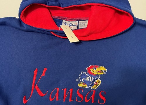 Felpa con cappuccio vintage Kansas JAYHAWKS The Game cucita nuova con etichetta oversize XL ultimo 1 - Foto 5 di 5