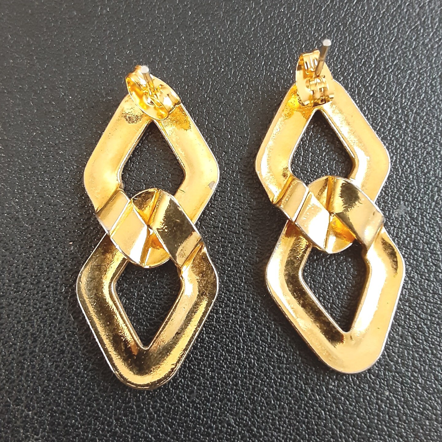 Gold Tone Interlocking Loop Dangle Earrings 1.75 … - image 3