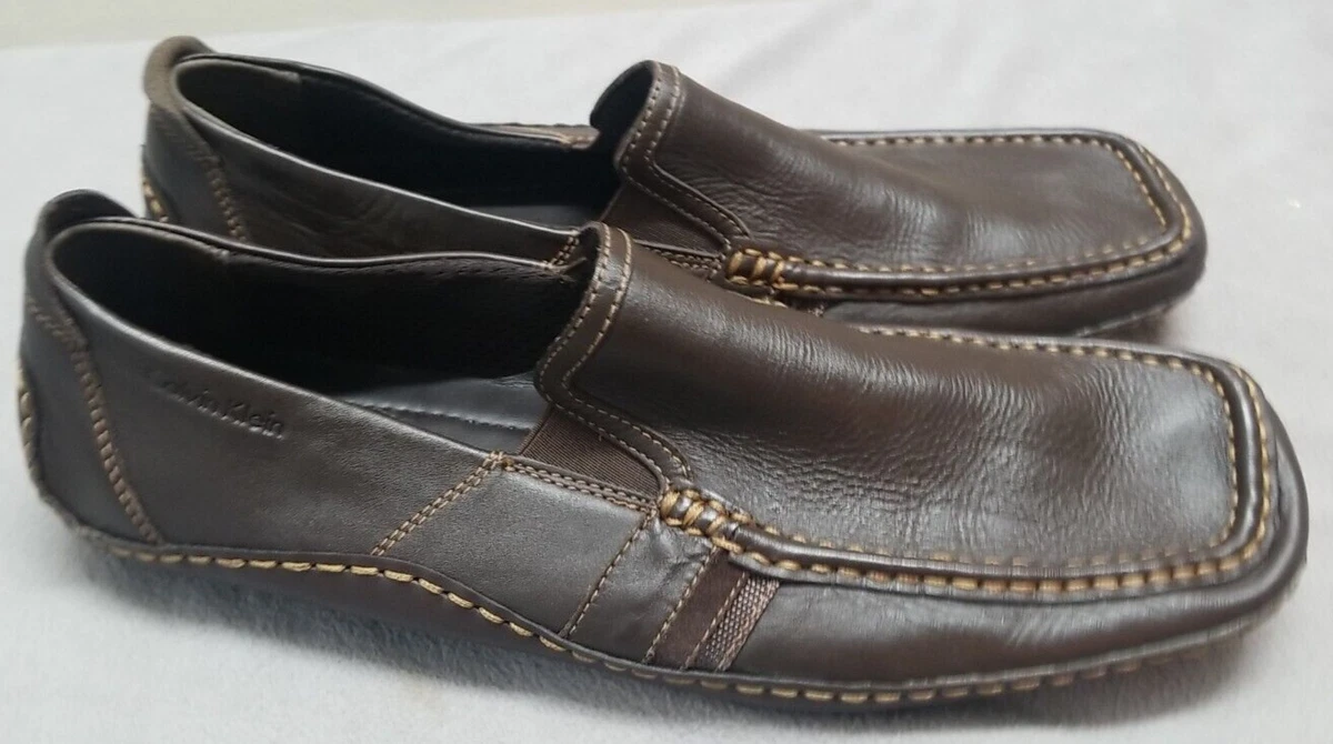 Calvin Klein Michael Brown Leather Driving Loafer Moc Toe Slip On Shoe Men\'s 12M Calvin Klein Loafer Leather Upper Casual Shoes for Men | eBay main image 3