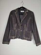 DKNY SZ 4 Distressed Denim Jacket Black 100 Cotton 2 Button Front