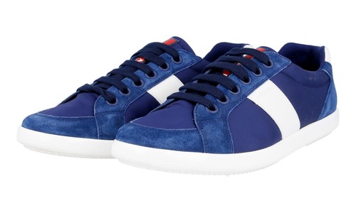 navy suede prada trainers