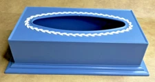 Vintage Cornflower Blue Plastic Tissue Box Cover Retro Decor Fesco USA Wedgewood