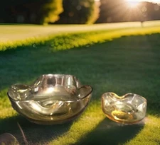 VINTAGE ANCHOR HOCKING AMBER CHIP AND DIP BOWLS 2 PIECE SET