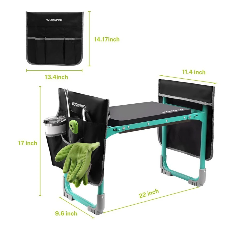 WORKPRO Plegable Jardín Arrodillador y Asiento Taburete NBR&EVA Almohadilla de Espuma 2 Bolsa de Herramientas Bolsa Foto 2 de 4