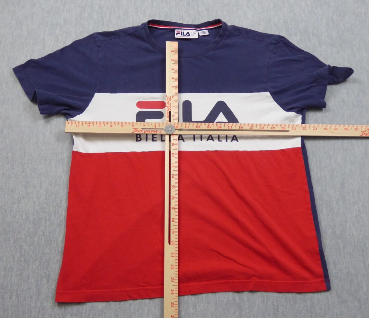 FILA Camicia Adulto Grande Blu Bianco Rosso Spellout Righe Colorblock Biella Italia