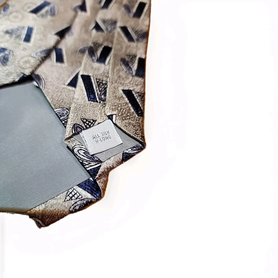 Corbata Alexander Lloyd Plateada Azul Geométrica Seda 63"L x 4"W Clásica XLong Foto 4 de 4
