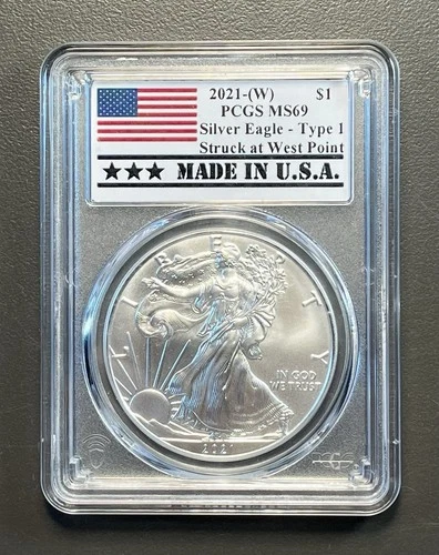 2021 (W) $1 Type 1 American Silver Eagle PCGS MS69 Made in USA Label