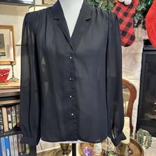 Vintage 80s Pierre Cardin Boutique Size 8 Black Collar Sheer Blouse Classy