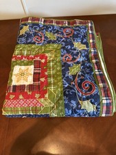 Christmas Quilt Blanket Patchwork Farmhouse Holiday 92x82 Large Stitch Vtg