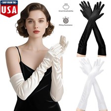Womens Satin Evening Long Gloves Christmas Party Dance Elbow Length Opera Gloves