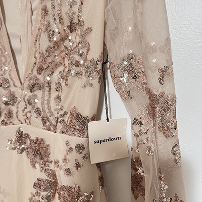 Revolve Superdown Jessa Deep V Sequin Mini Dress NEW Size XS Rose Gold |  eBay