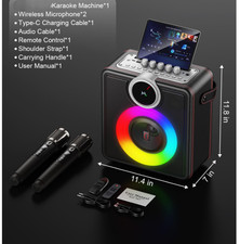 Karaoke Machine for Adults, 200W Retro Leather Portable Bluetooth Speaker with 2