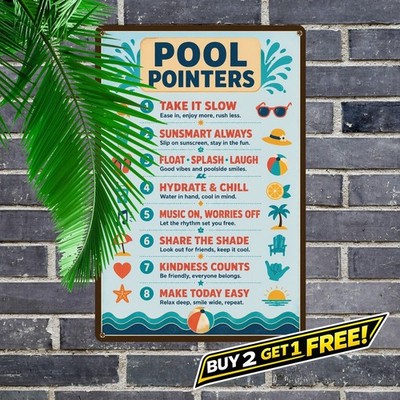 Swimming Pool Rules Metal Sign Bold Top Header Safety Warning Wall Decor