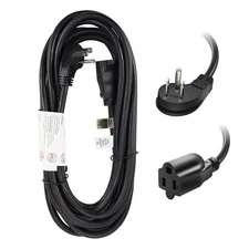 25 Ft Flat Plug Extension Cord 16 AWG 3 Prong Grounded Black Low Profile Exte...