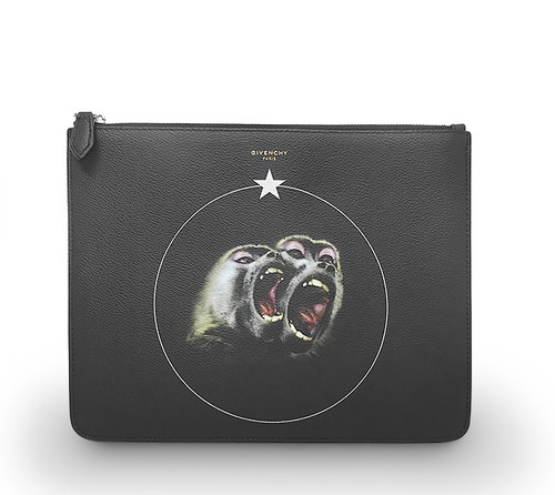 condition Givenchy clutch bag second bag pouch monkey pattern leather black for