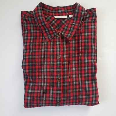 J Jill Uncommon Threads Womens XL Red Black Plaid Pintucked Button Up Shirt