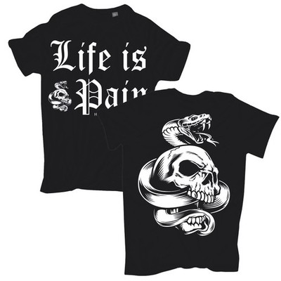 Herren T-Shirt Life is Pain Hardcore Skull death head totenkopf horror S bis 8XL