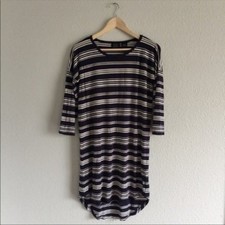 Navy Stripe Knit Mini Dress 3/4 Sleeves by PRESS
