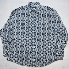 Vintage Wrangler Western Shirt Mens 2XL Blue Aztec Pearl Snap Southwestern