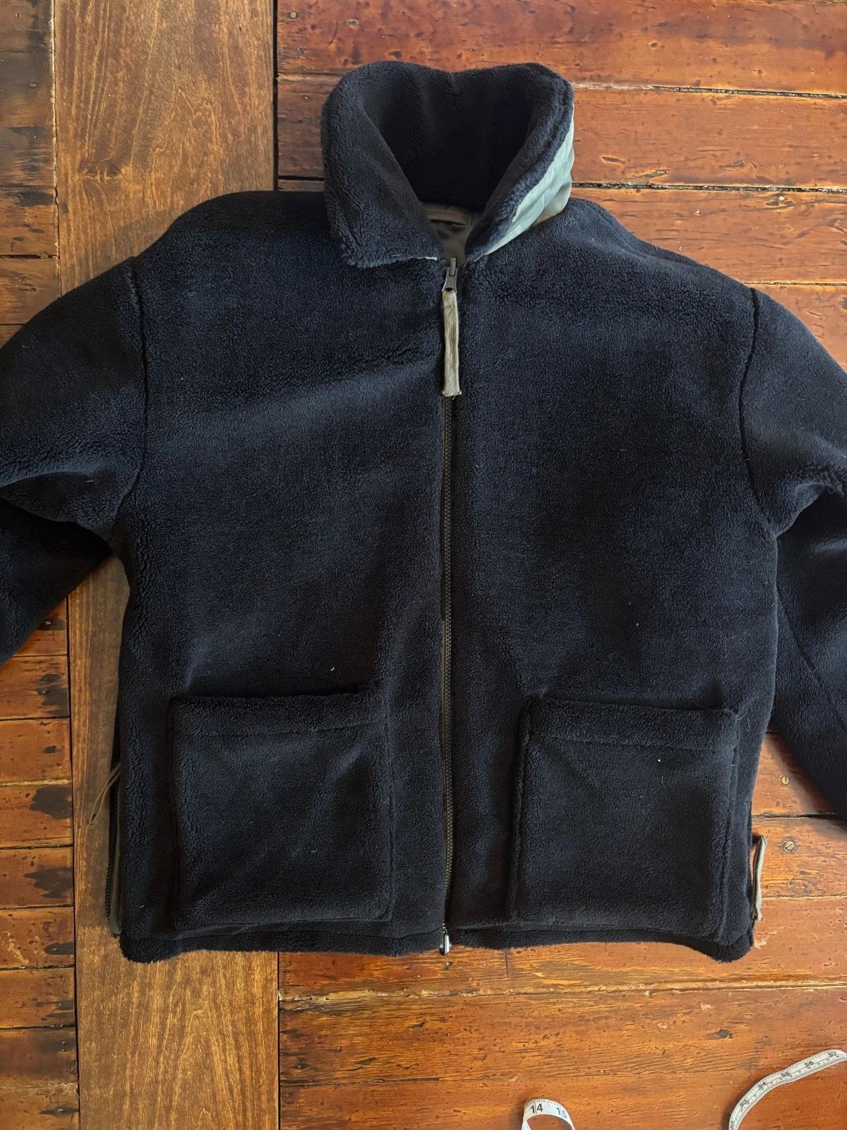 TAION Reversible Black Fleece / Quilted Olive Military Style Jacket - product detail image 9