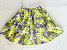Handmade Girls 2-Tier Ruffle Skirt Size 3-5  Lime Green Floral Purple Yellow