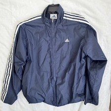 Adidas Windbreaker Jacket Mens Small Navy Blue Excellent 3 Stripes Vintage
