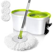 Spin Mop Bucket System,360°Spin Mop and Bucket with Wringer Set,EasyWring Mic...