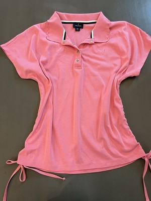 Nautica Women's Pink Solid Cotton Knit Collared Polo Shirt, Short Sleeve L