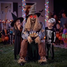 49" Halloween Animatronic Sitting Scarecrow,Halloween Decorations Outdoor Sound