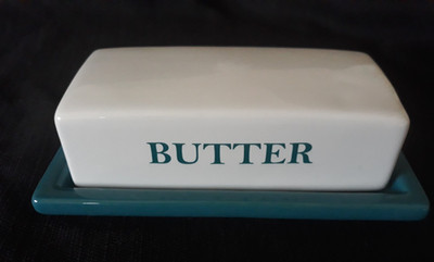 Butter Dish with Lid Teal Turquoise & White Mainstays FREE SHIP