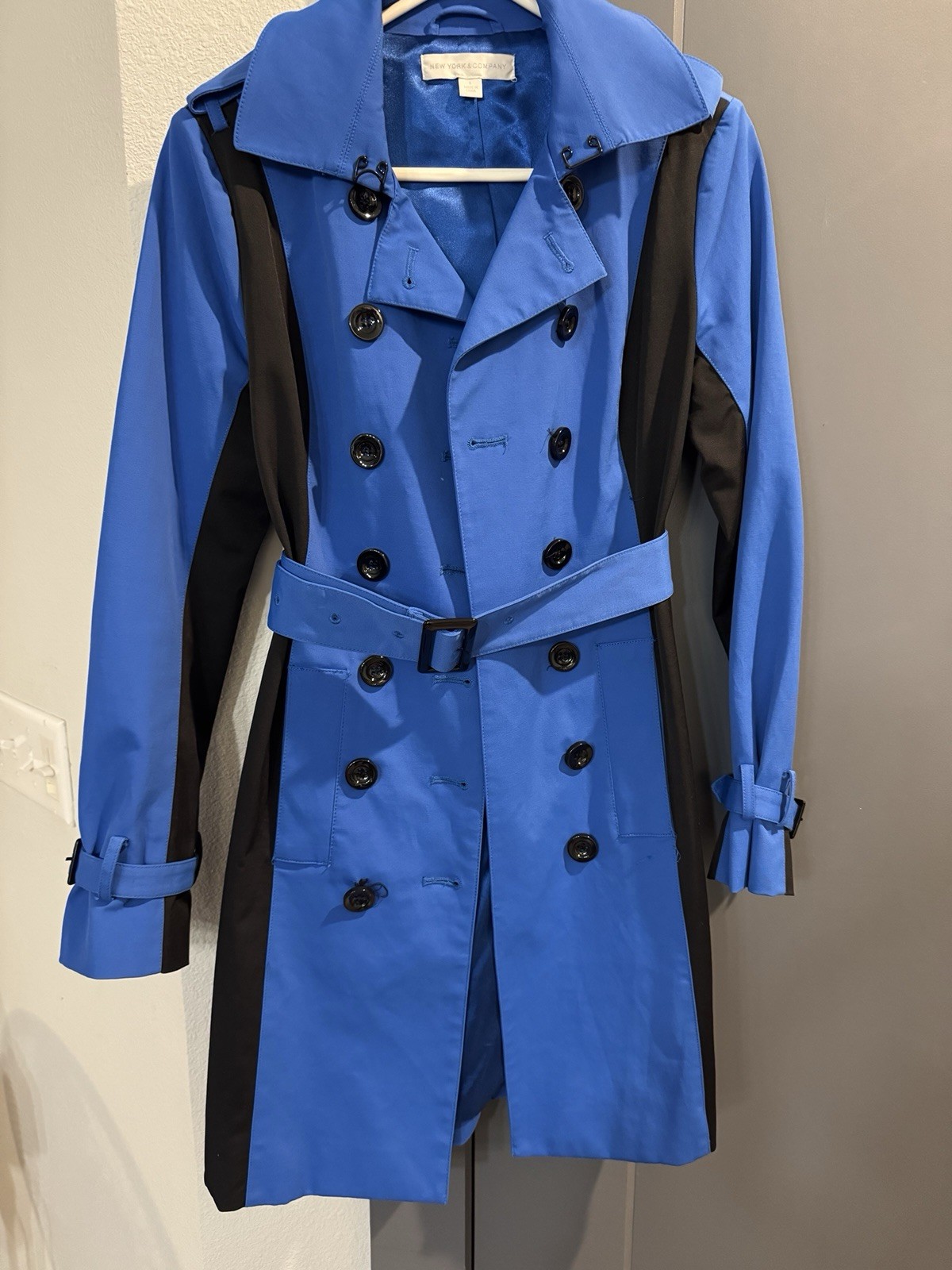 New York and Company Women's Blue Trench Coat Size Small with Belt
