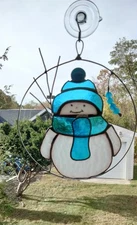 Stained Glass Snowman Ornament with Suction Cup Hanger