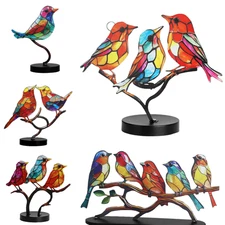 Stained Metal Bird-On-Branch Sculpture Metal Table Decor Home Ornaments Gift US