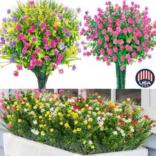 2/6/10 Bundles Outdoor Artificial Fake Flowers UV Resistant Rose Eucalyptus Leaf