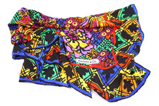 1986 Tiffany And Co Multicolor Silk Jacquard Floral Scarf Made in Italy 70"x36"
