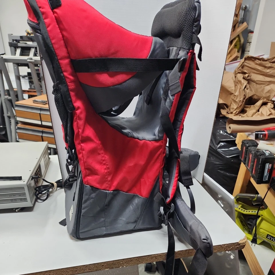 Mochila portabebés con marco CLEVR Plus roja bebé senderismo transporte ligero Foto 4 de 4