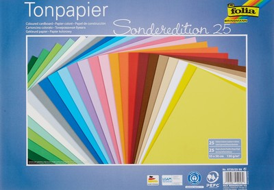 folia 6735/25 99 - Tonpapier Mix, ca. 35 x 50 cm, 130 g/m², 25 Blatt sortiert in