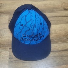 Under Armour Hat Cap Snap Back Blue Black Athletic Embroidered Youth UA Flat Fit