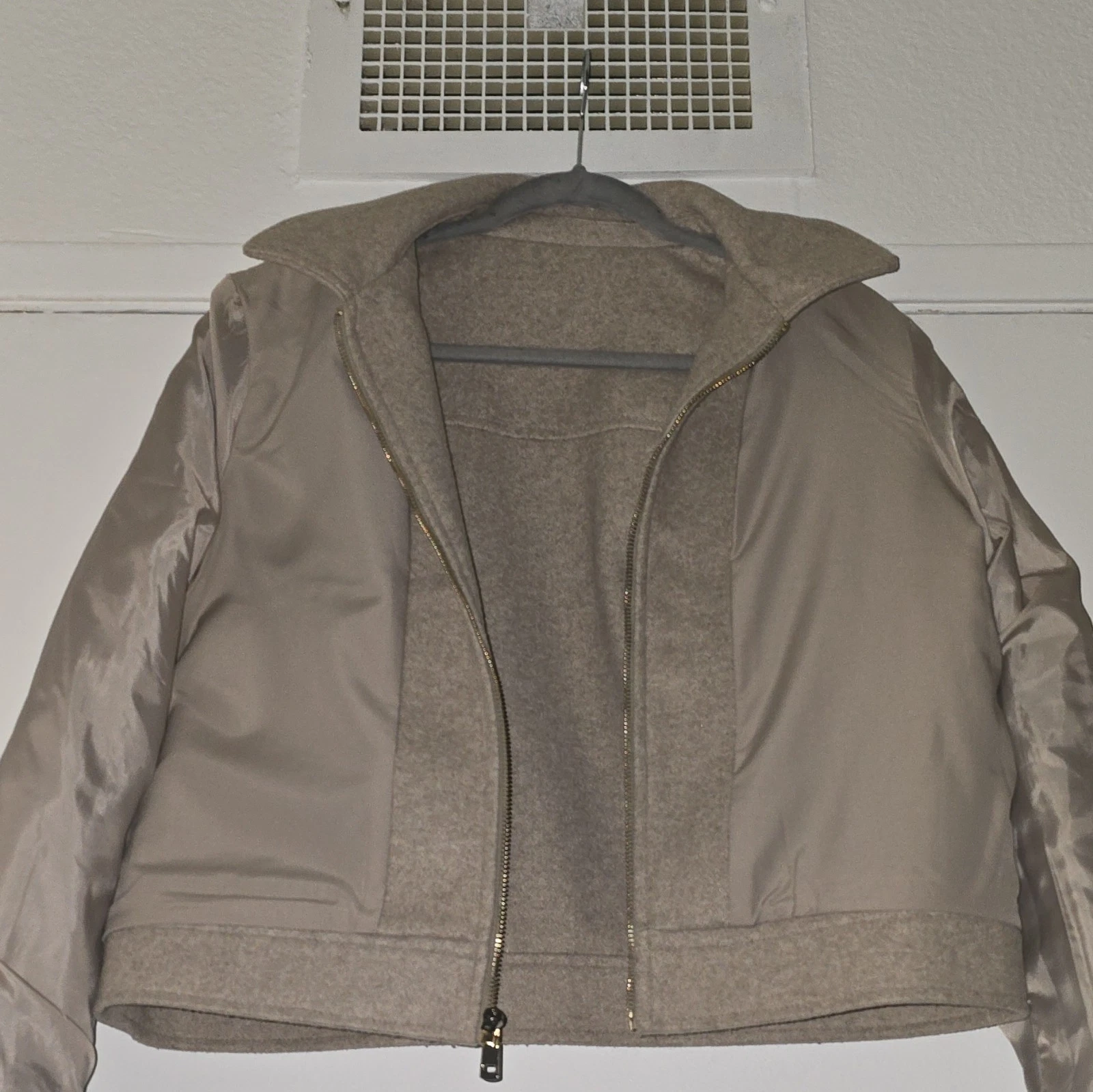 ZARA  Beige Wool Blend Full Zip Jacket Lined Pockets Size L image 13