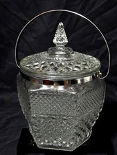 Anchor Hocking Wexford 10.5" x 6.75" Ice Bucket With Lid, Handle & Tongs Vintage