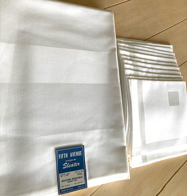 Vintage FIFTH AVENUE by SLEATER White TABLECLOTH 60X108 w/12 NAPKINS SET ~ NOS